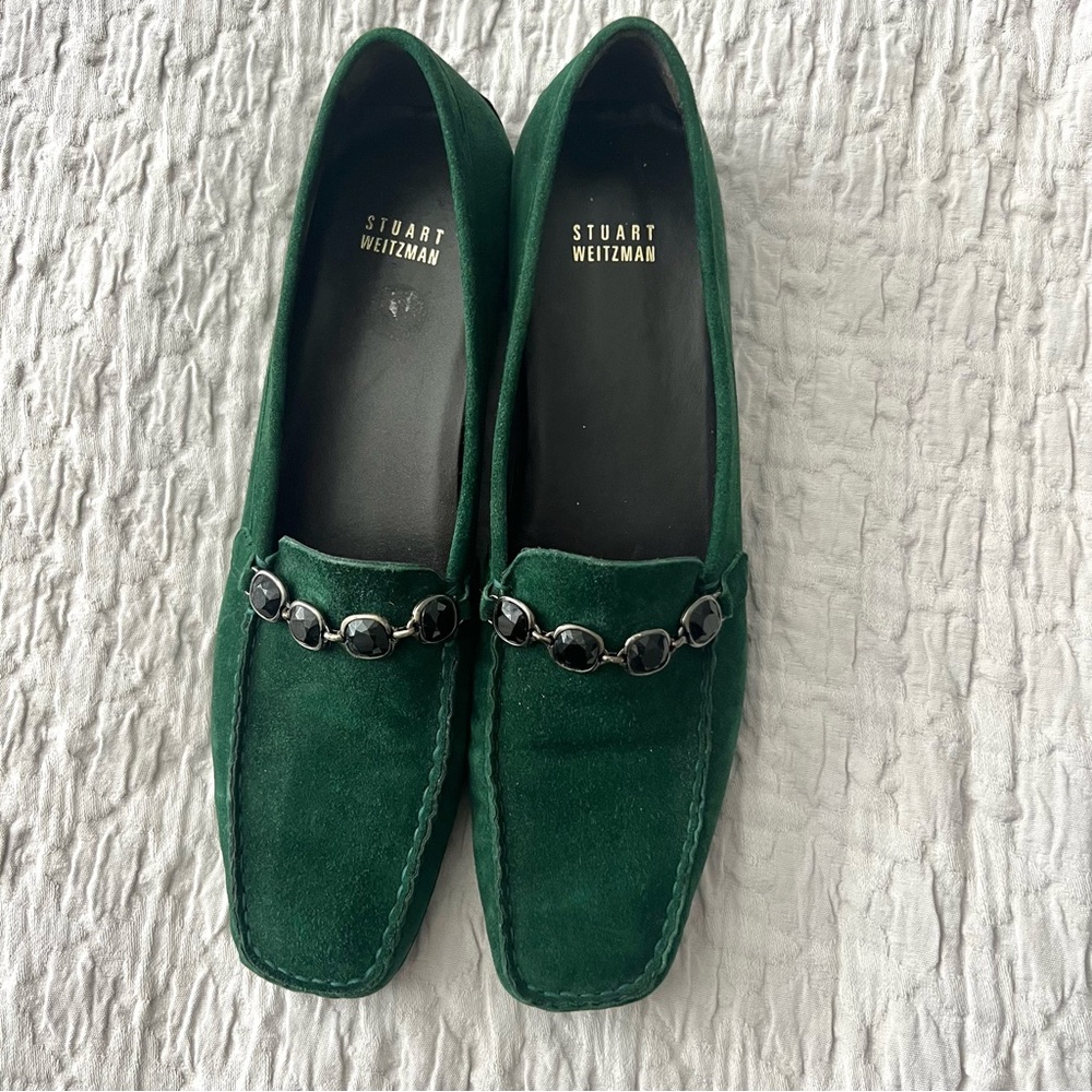 Stuart Weitzman Green Suede Loafer Slip On Shoes Women's 10.5 SS ) super slim)
